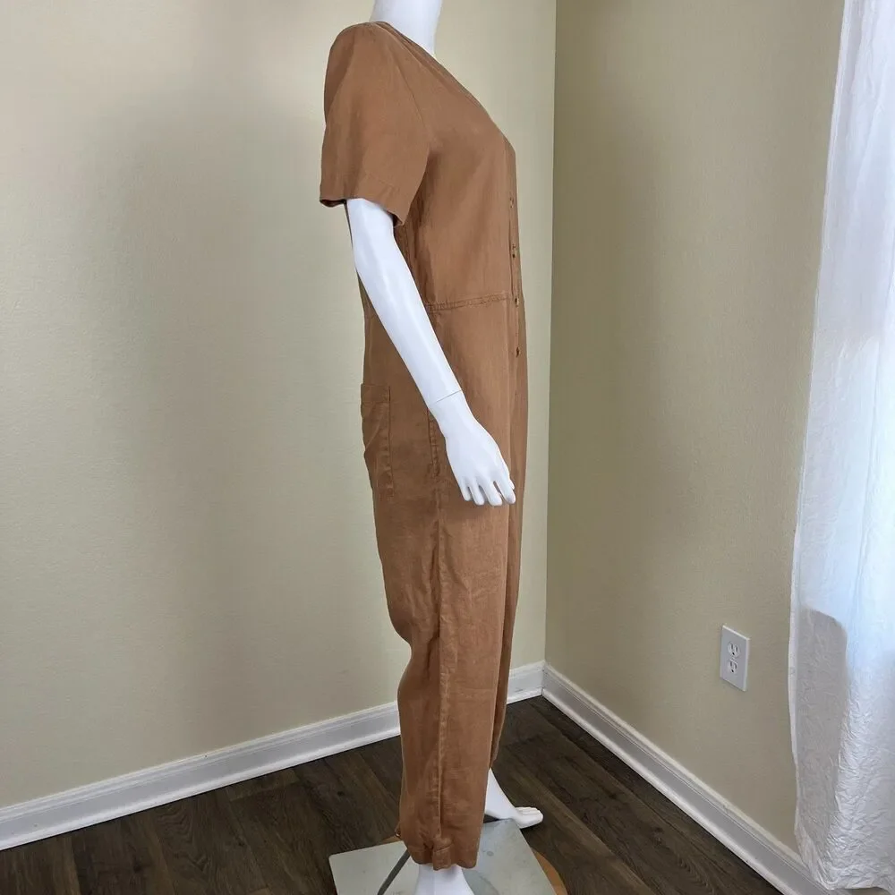 Everlane Women's Size 8 Camel Linen Straight Leg Cropped Jumpsuit Causal Minimal